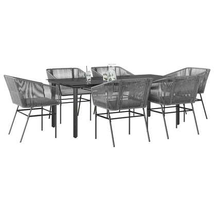 7-Delige Tuinset Met Kussens Poly Rattan Glas 6 200 x 100 x 74 cm Grijs