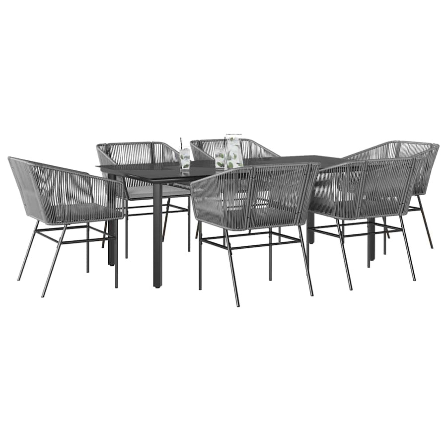 7-Delige Tuinset Met Kussens Poly Rattan Glas 6 200 x 100 x 74 cm Grijs