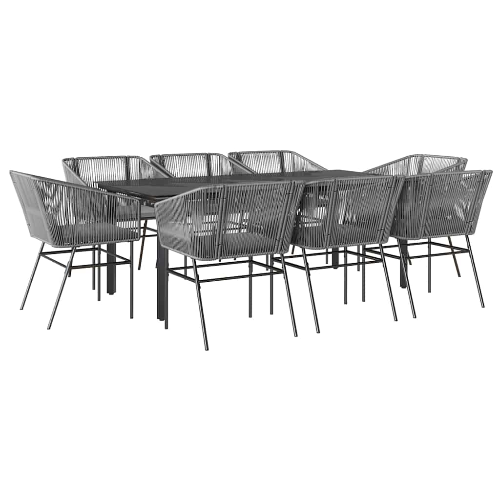 9-Delige Tuinset Met Kussens Poly Rattan Glas 8 200 x 100 x 74 cm Grijs