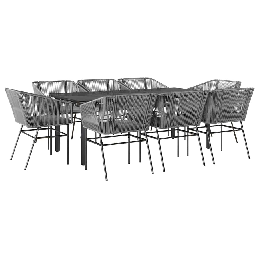 9-Delige Tuinset Met Kussens Poly Rattan Glas 8 200 x 100 x 74 cm Grijs