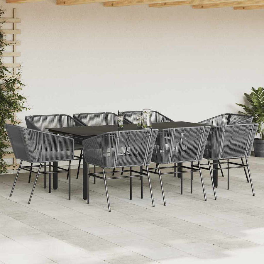 9-Delige Tuinset Met Kussens Poly Rattan Glas 8 200 x 100 x 74 cm Grijs