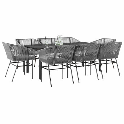 9-Delige Tuinset Met Kussens Poly Rattan Glas 8 200 x 100 x 74 cm Grijs
