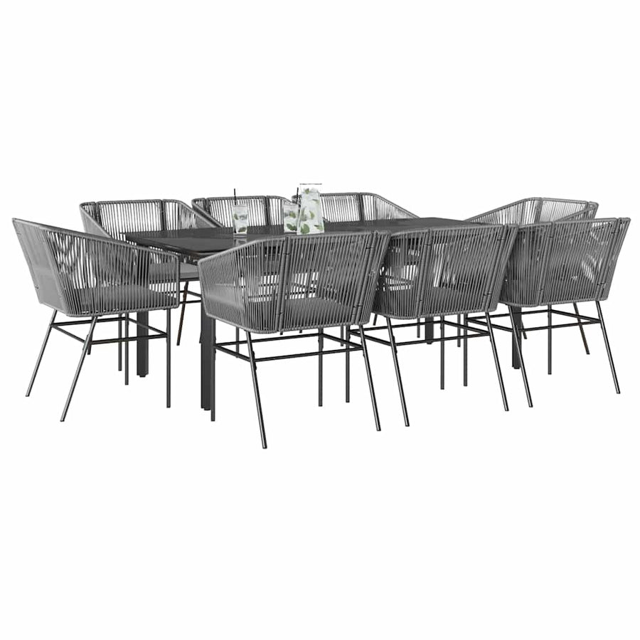 9-Delige Tuinset Met Kussens Poly Rattan Glas 8 200 x 100 x 74 cm Grijs