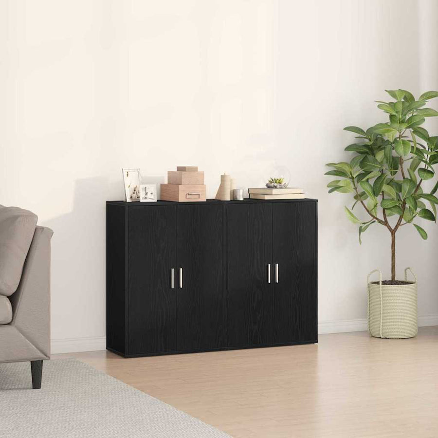 Dressoir 2 pcs Zwart Eiken 60 x 31 x 84 cm Bewerkt hout