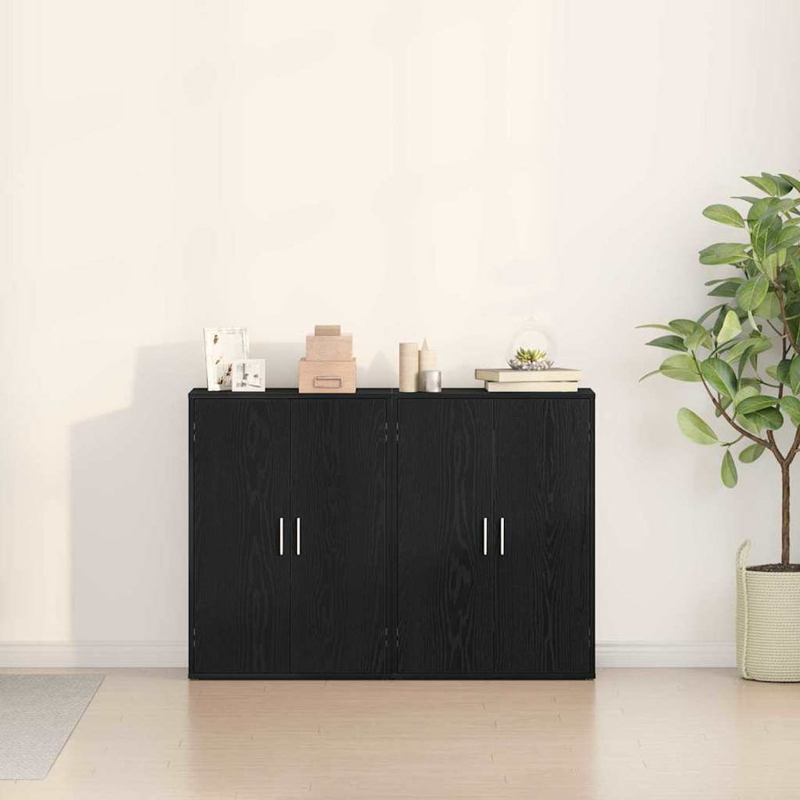 Dressoir 2 pcs Zwart Eiken 60 x 31 x 84 cm Bewerkt hout