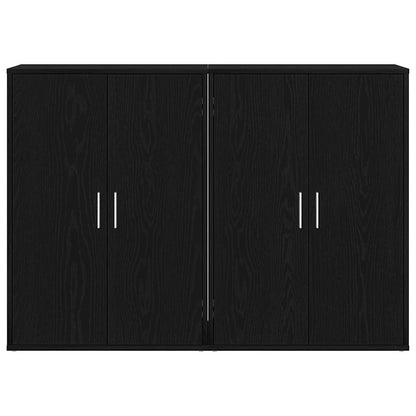 Dressoir 2 pcs Zwart Eiken 60 x 31 x 84 cm Bewerkt hout
