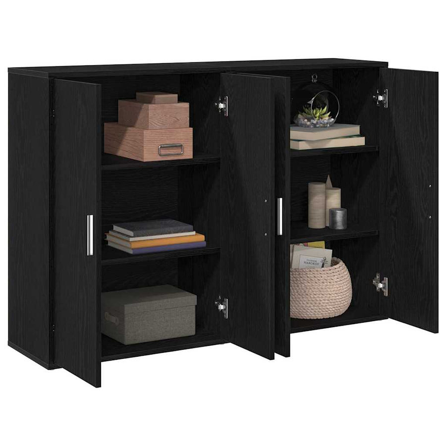 Dressoir 2 pcs Zwart Eiken 60 x 31 x 84 cm Bewerkt hout