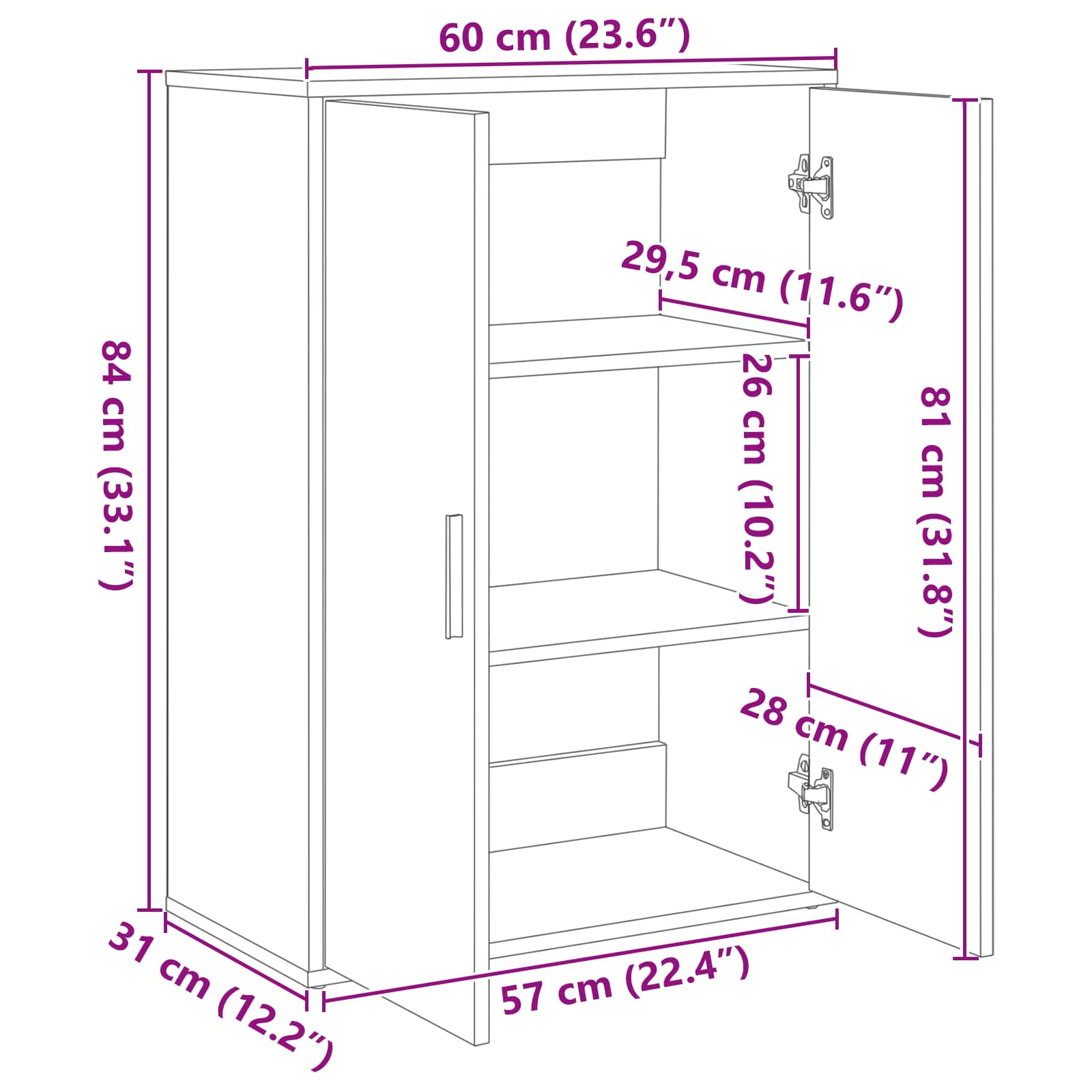 Dressoir 2 pcs Zwart Eiken 60 x 31 x 84 cm Bewerkt hout