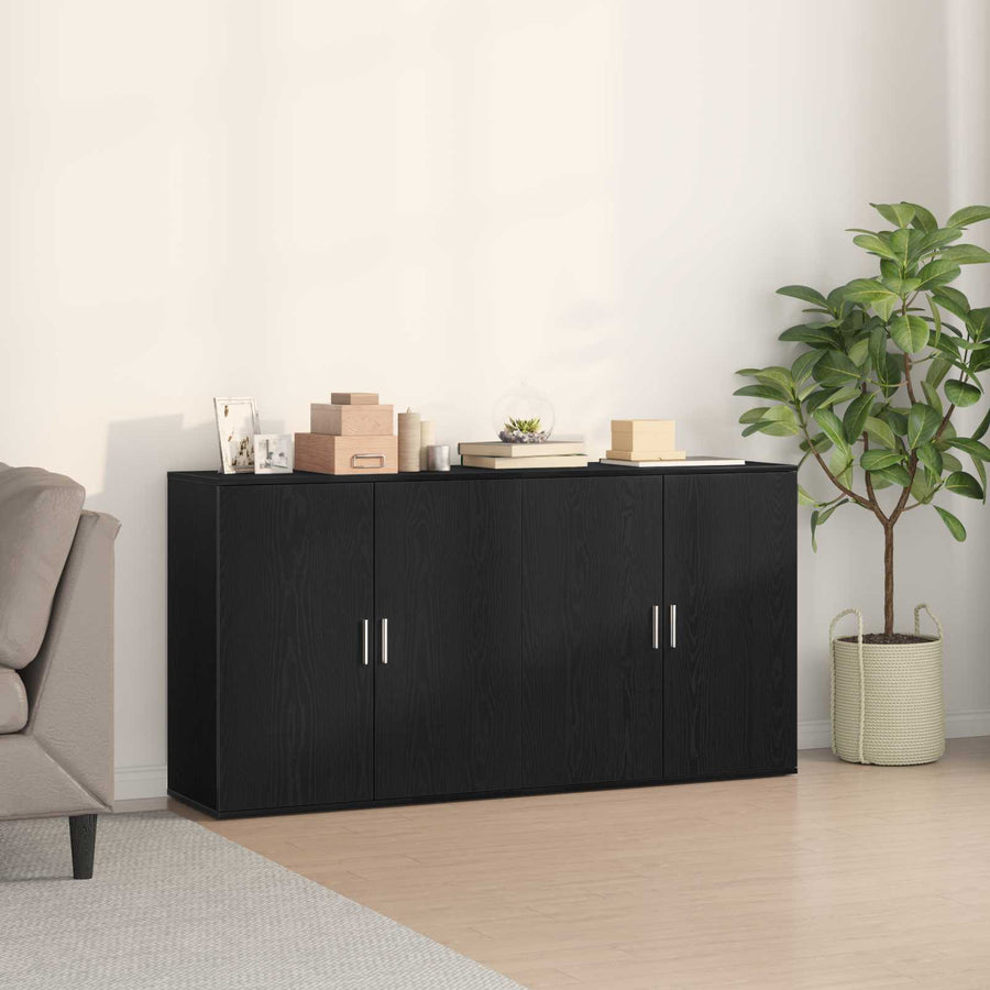 Dressoir 2 pcs Zwart Eiken 79 x 38 x 80 cm Bewerkt hout