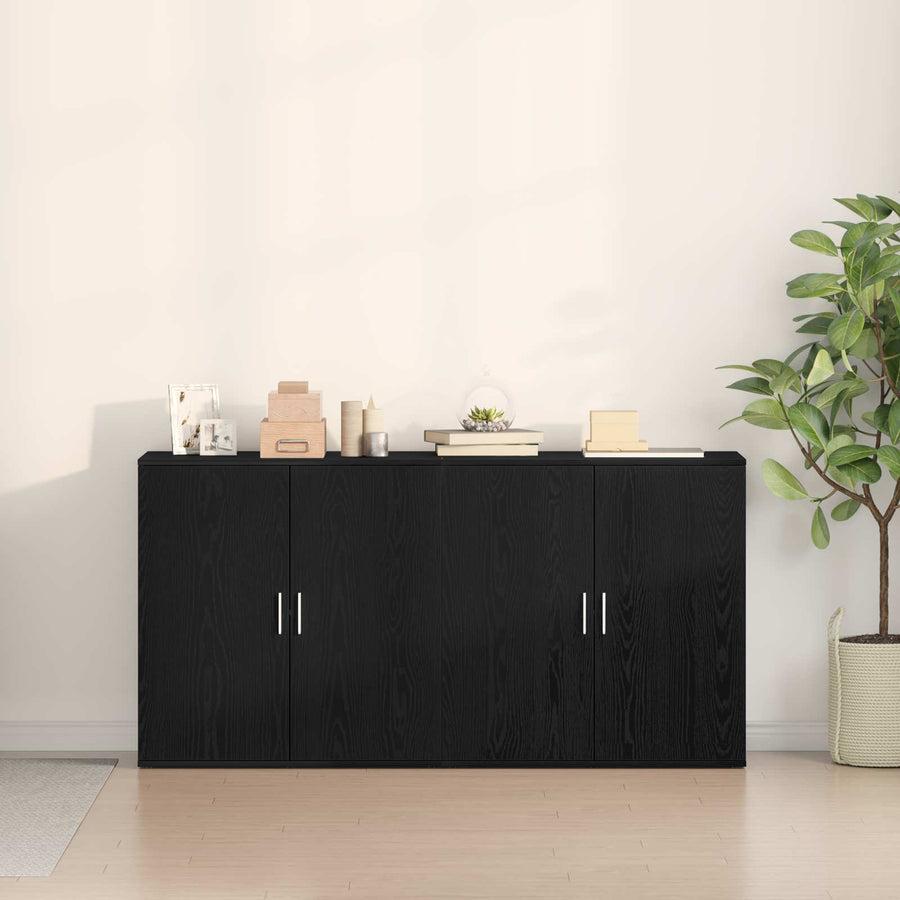 Dressoir 2 pcs Zwart Eiken 79 x 38 x 80 cm Bewerkt hout