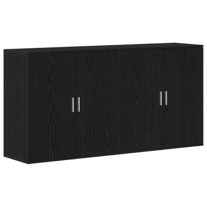 Dressoir 2 pcs Zwart Eiken 79 x 38 x 80 cm Bewerkt hout