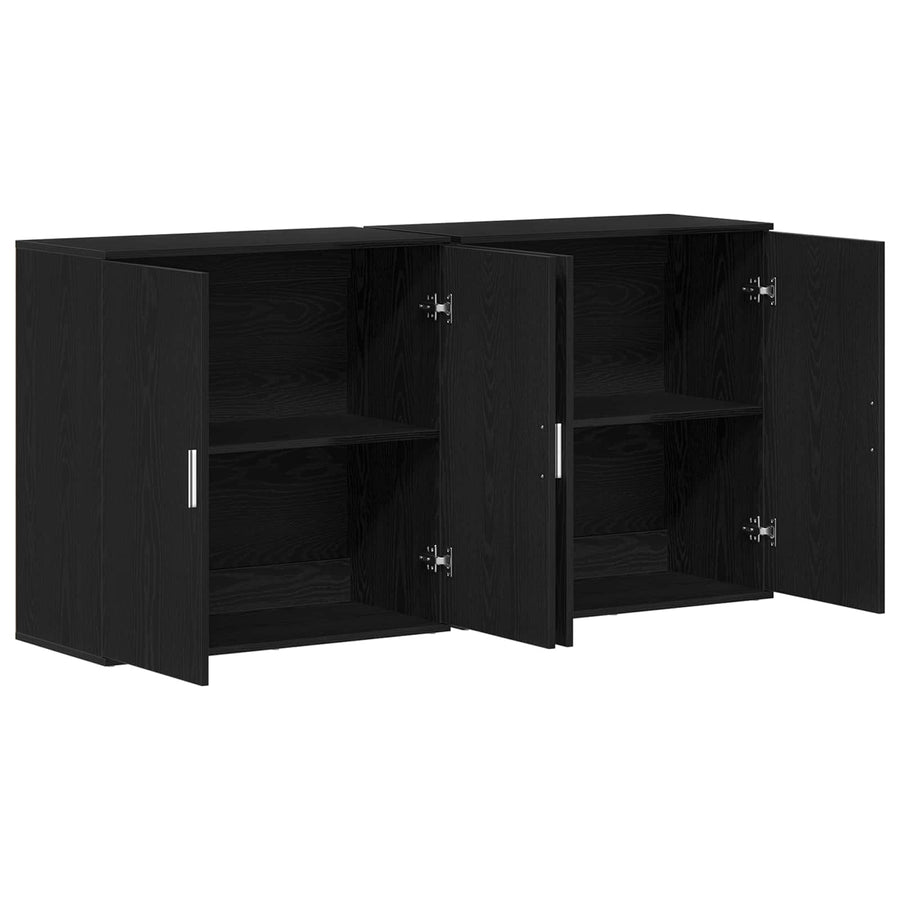 Dressoir 2 pcs Zwart Eiken 79 x 38 x 80 cm Bewerkt hout
