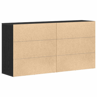 Dressoir 2 pcs Zwart Eiken 79 x 38 x 80 cm Bewerkt hout