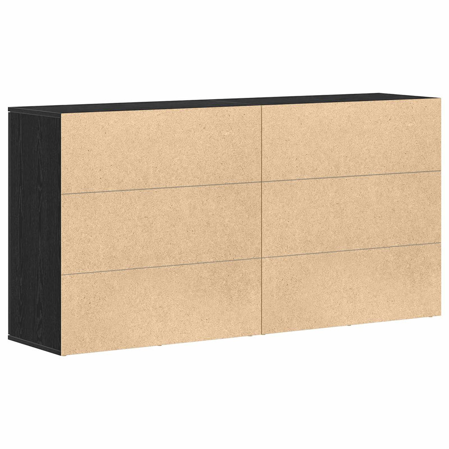 Dressoir 2 pcs Zwart Eiken 79 x 38 x 80 cm Bewerkt hout