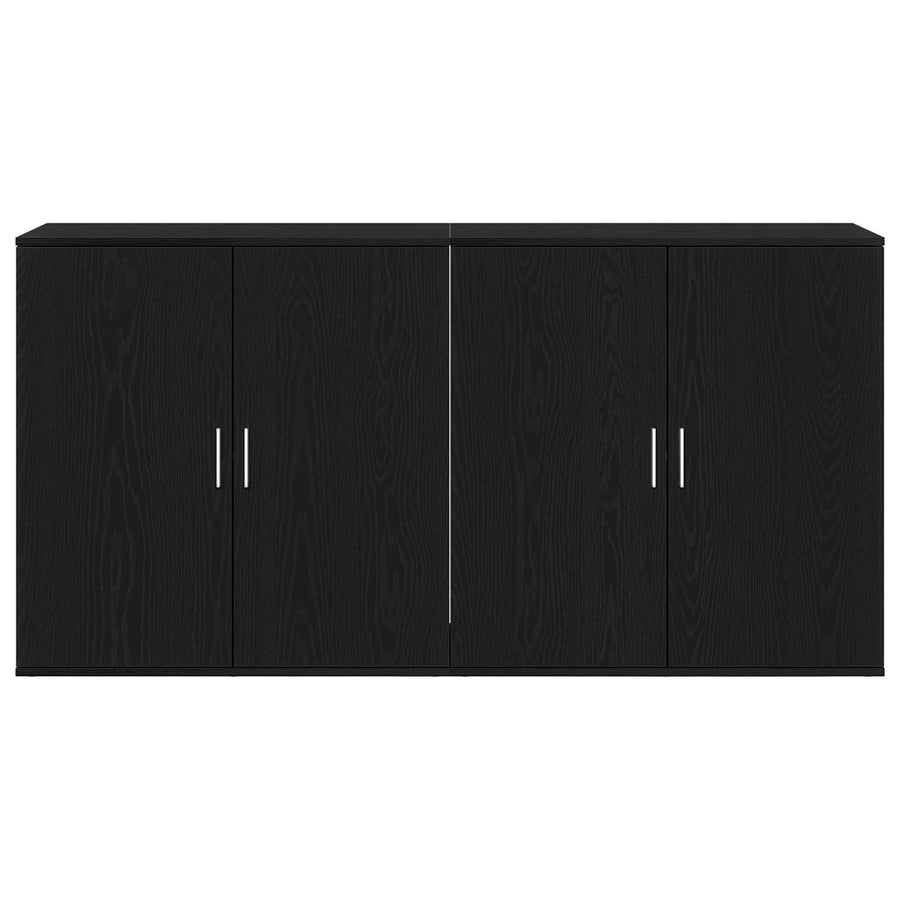 Dressoir 2 pcs Zwart Eiken 79 x 38 x 80 cm Bewerkt hout