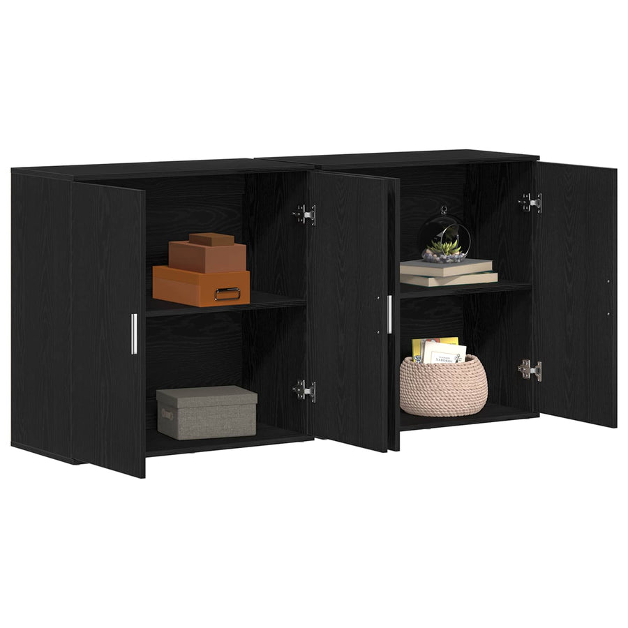 Dressoir 2 pcs Zwart Eiken 79 x 38 x 80 cm Bewerkt hout