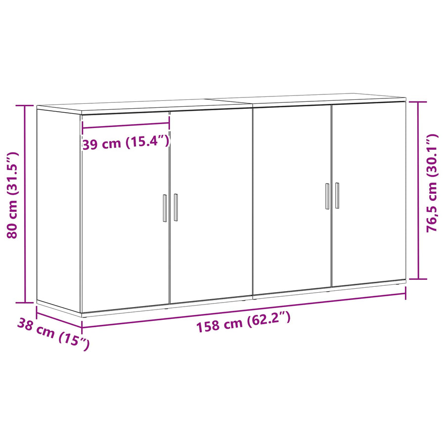 Dressoir 2 pcs Zwart Eiken 79 x 38 x 80 cm Bewerkt hout