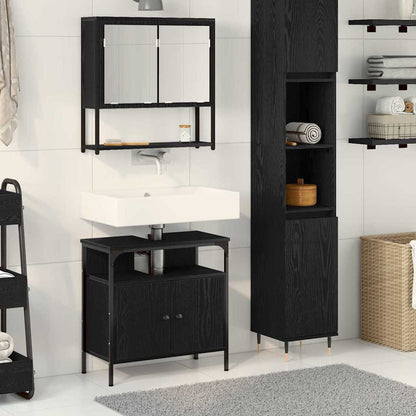 Badkamermeubelset met plank met opslag 2 pcs Zwart Bewerkt hout