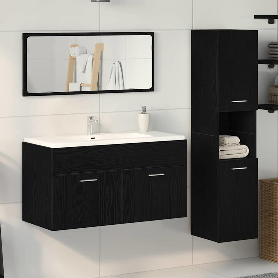 3-Delige Badkamermeubelset Zwarte Eik Gefabriceerd Hout 90 x 38.5 x 46 cm Zwart eiken