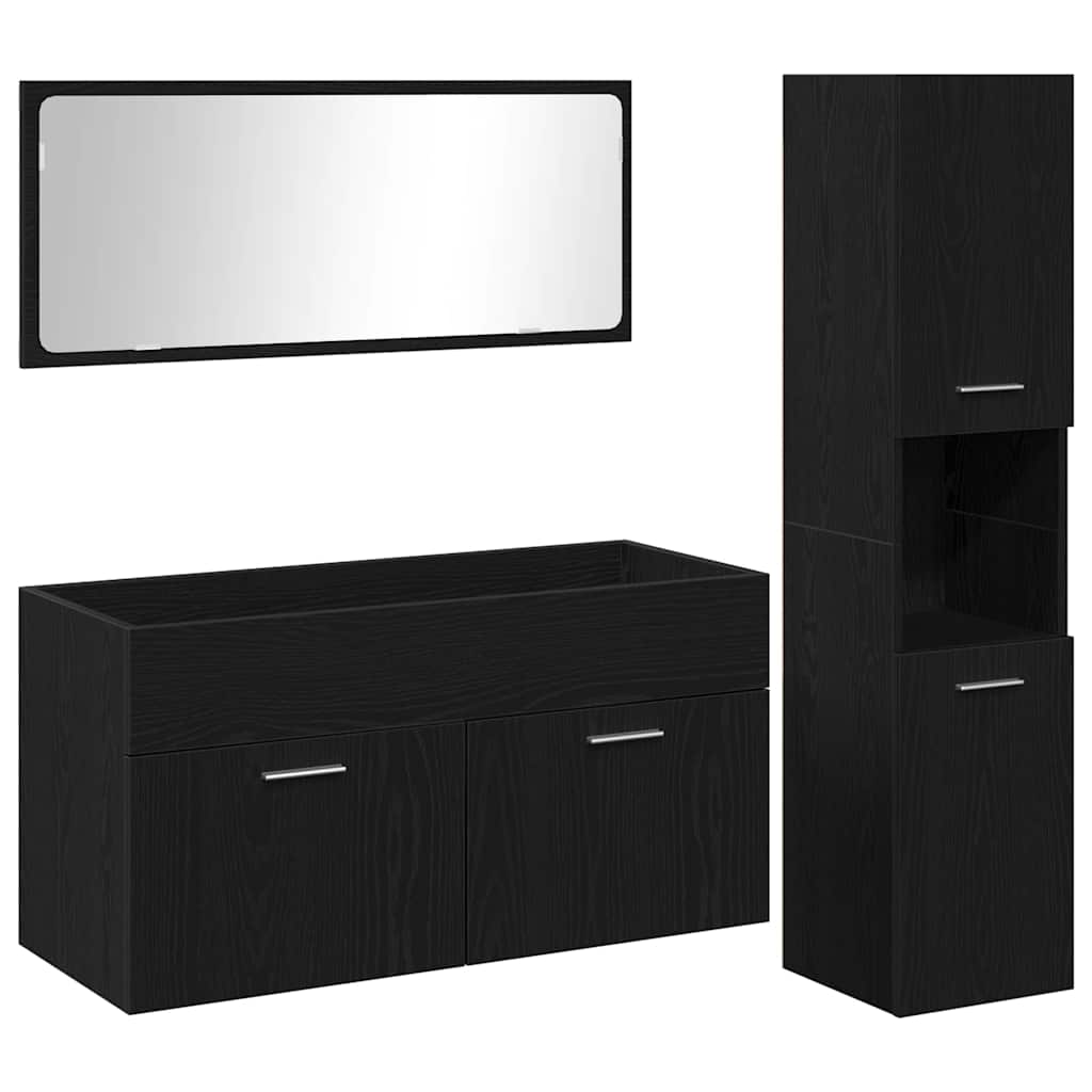 3-Delige Badkamermeubelset Zwarte Eik Gefabriceerd Hout 90 x 38.5 x 46 cm Zwart eiken