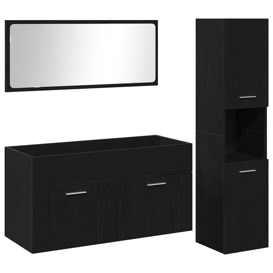 3-Delige Badkamermeubelset Zwarte Eik Gefabriceerd Hout 90 x 38.5 x 46 cm Zwart eiken
