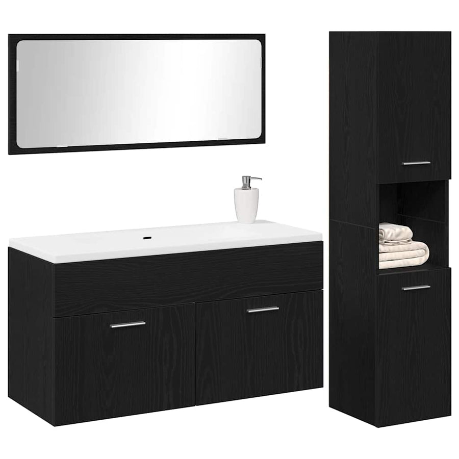 3-Delige Badkamermeubelset Zwarte Eik Gefabriceerd Hout 90 x 38.5 x 46 cm Zwart eiken