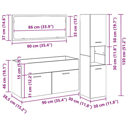 3-Delige Badkamermeubelset Zwarte Eik Gefabriceerd Hout 90 x 38.5 x 46 cm Zwart eiken