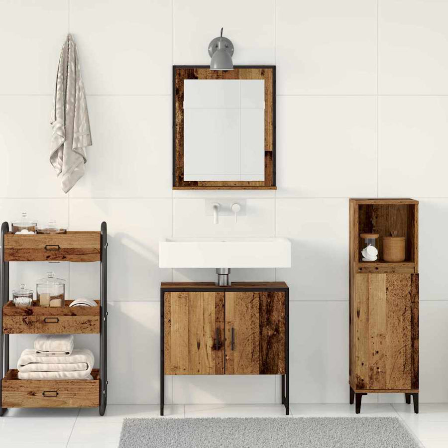 Badkamermeubelset Wandgemonteerd 2 pcs Bruin Bewerkt hout
