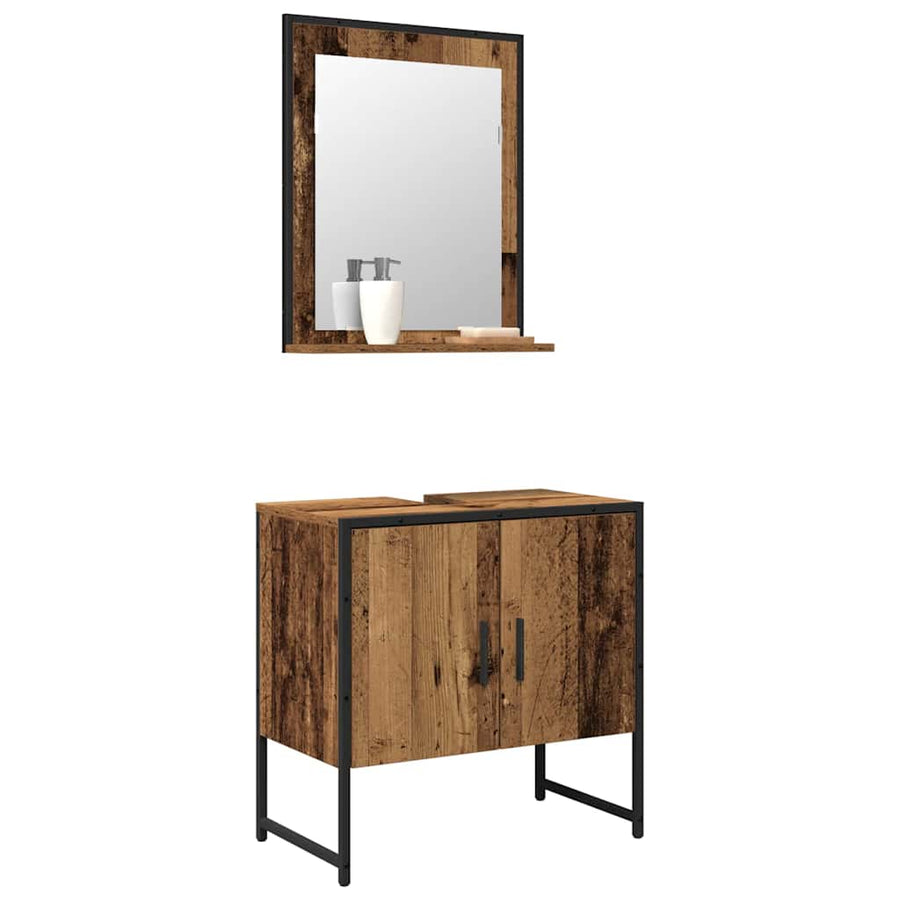 Badkamermeubelset Wandgemonteerd 2 pcs Bruin Bewerkt hout