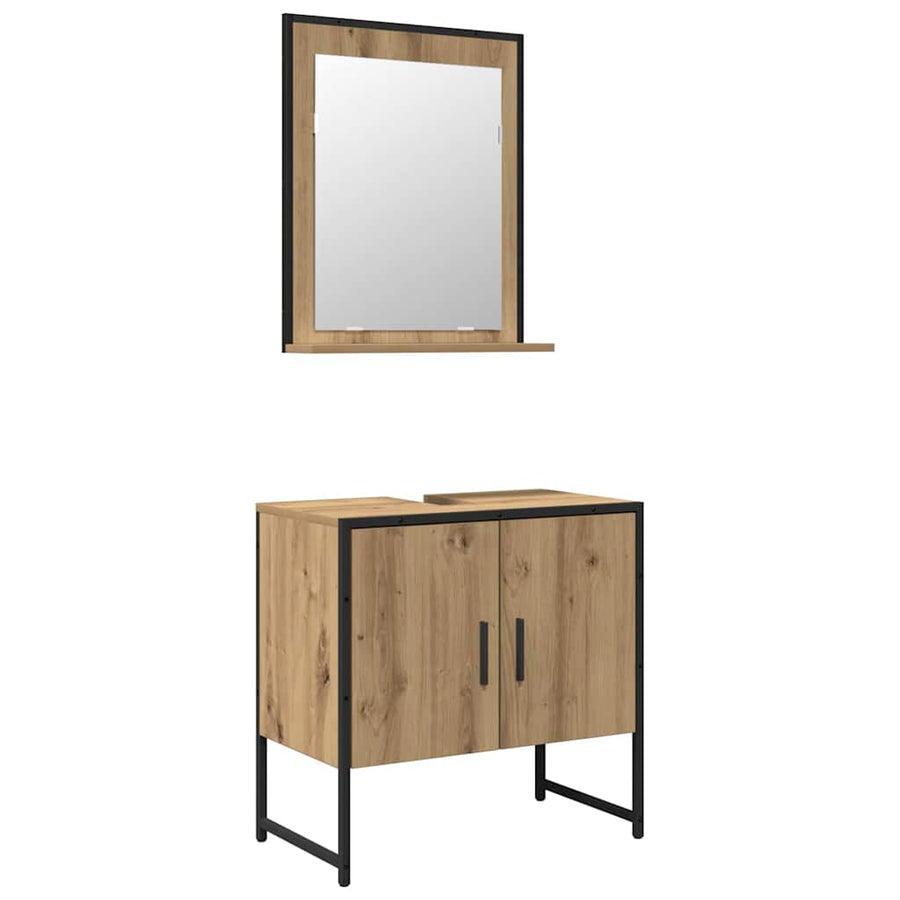Badkamermeubelset Wandgemonteerd 2 pcs Bruin Bewerkt hout