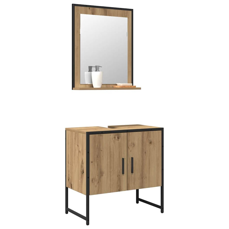 Badkamermeubelset Wandgemonteerd 2 pcs Bruin Bewerkt hout