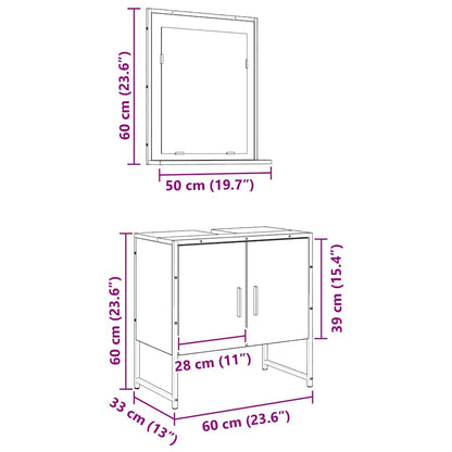 Badkamermeubelset Wandgemonteerd 2 pcs Bruin Bewerkt hout