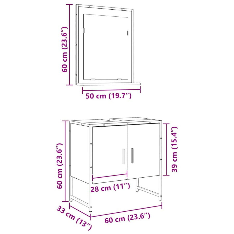 Badkamermeubelset Wandgemonteerd 2 pcs Bruin Bewerkt hout