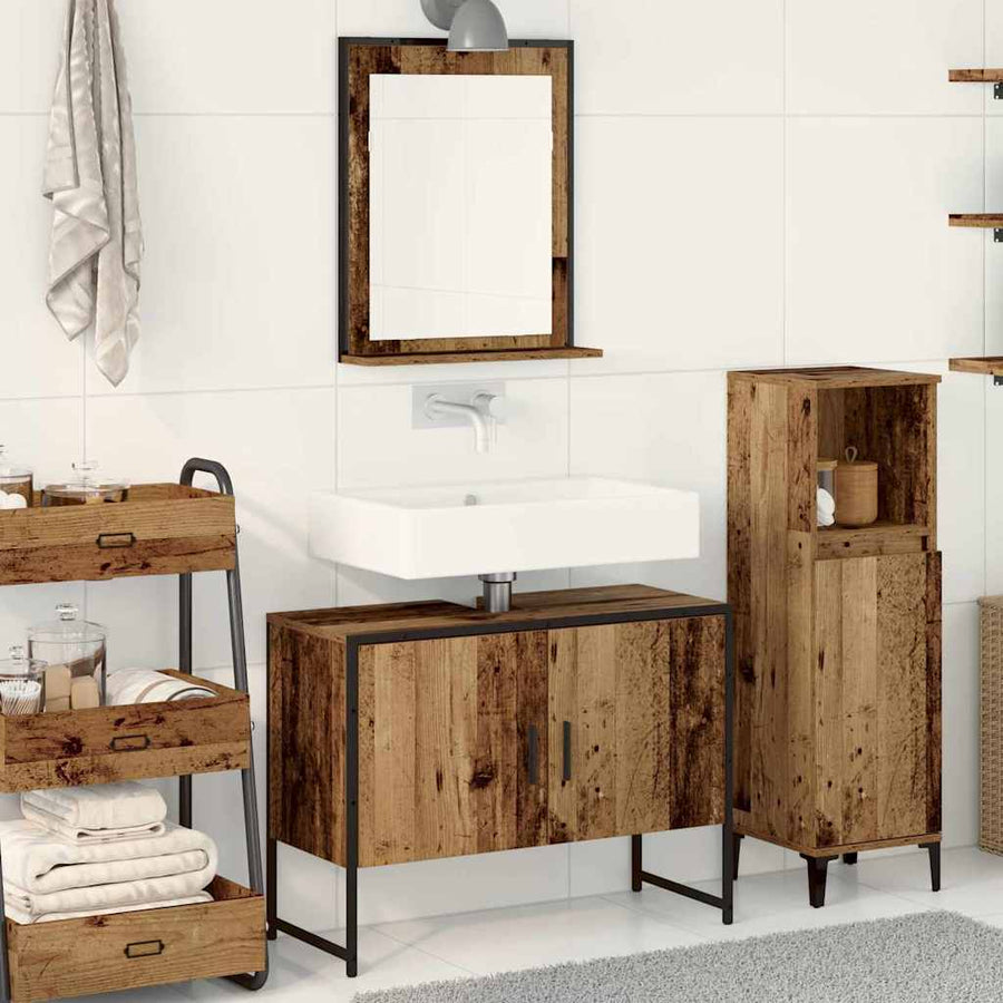 Badkamermeubelset Wandgemonteerd 2 pcs Bruin Bewerkt hout