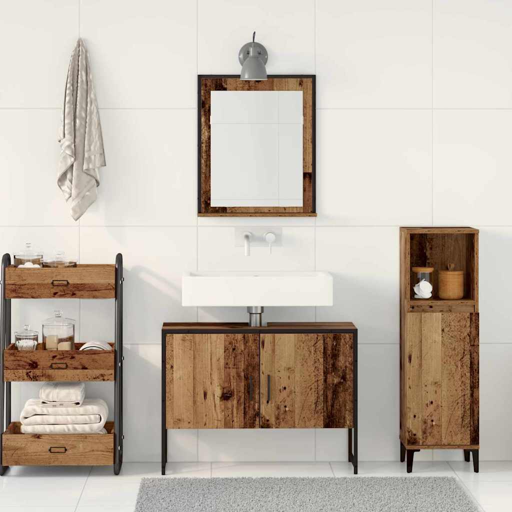Badkamermeubelset Wandgemonteerd 2 pcs Bruin Bewerkt hout