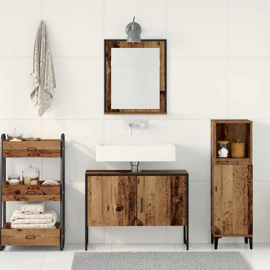 Badkamermeubelset Wandgemonteerd 2 pcs Bruin Bewerkt hout