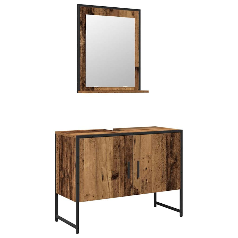 Badkamermeubelset Wandgemonteerd 2 pcs Bruin Bewerkt hout