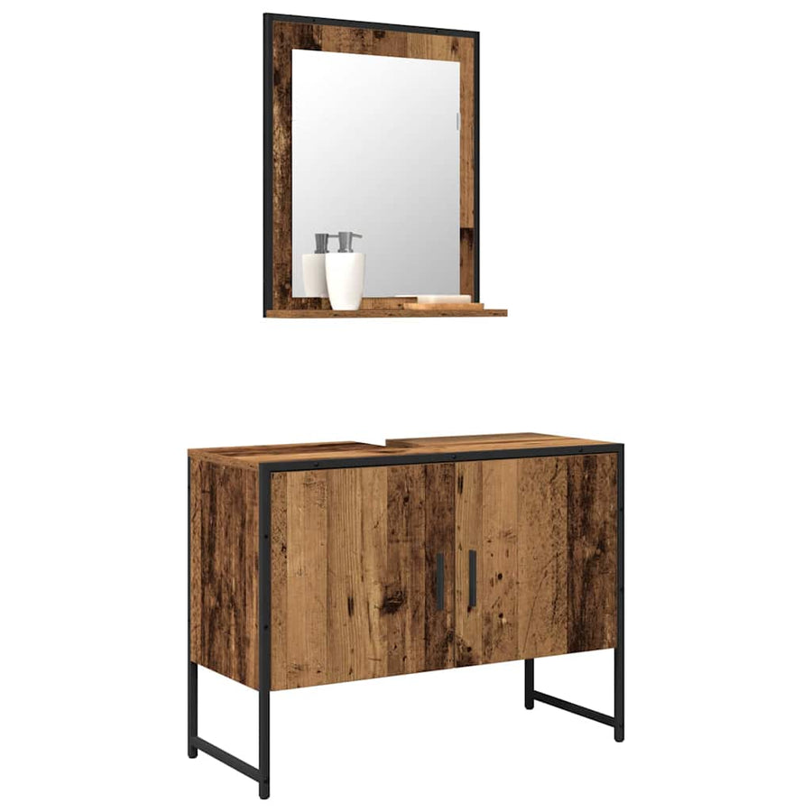 Badkamermeubelset Wandgemonteerd 2 pcs Bruin Bewerkt hout