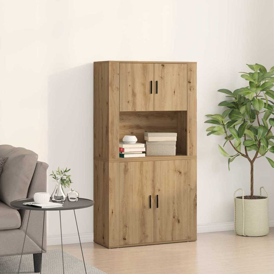 Highboard artisanaal eikenkleurig 80 x 33 x 150 cm Bewerkt hout