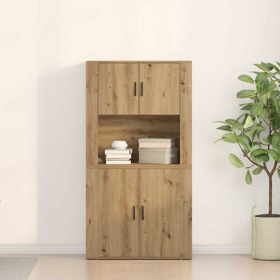 Highboard artisanaal eikenkleurig 80 x 33 x 150 cm Bewerkt hout
