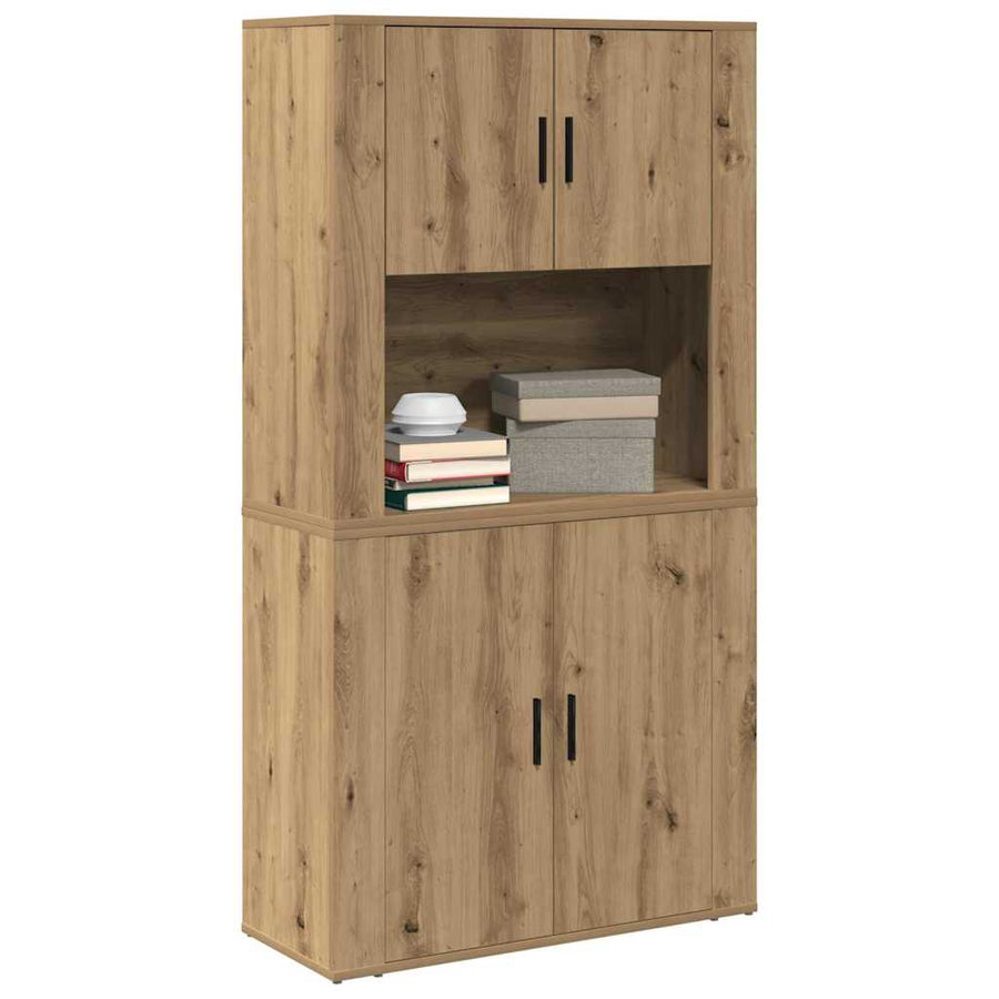 Highboard artisanaal eikenkleurig 80 x 33 x 150 cm Bewerkt hout