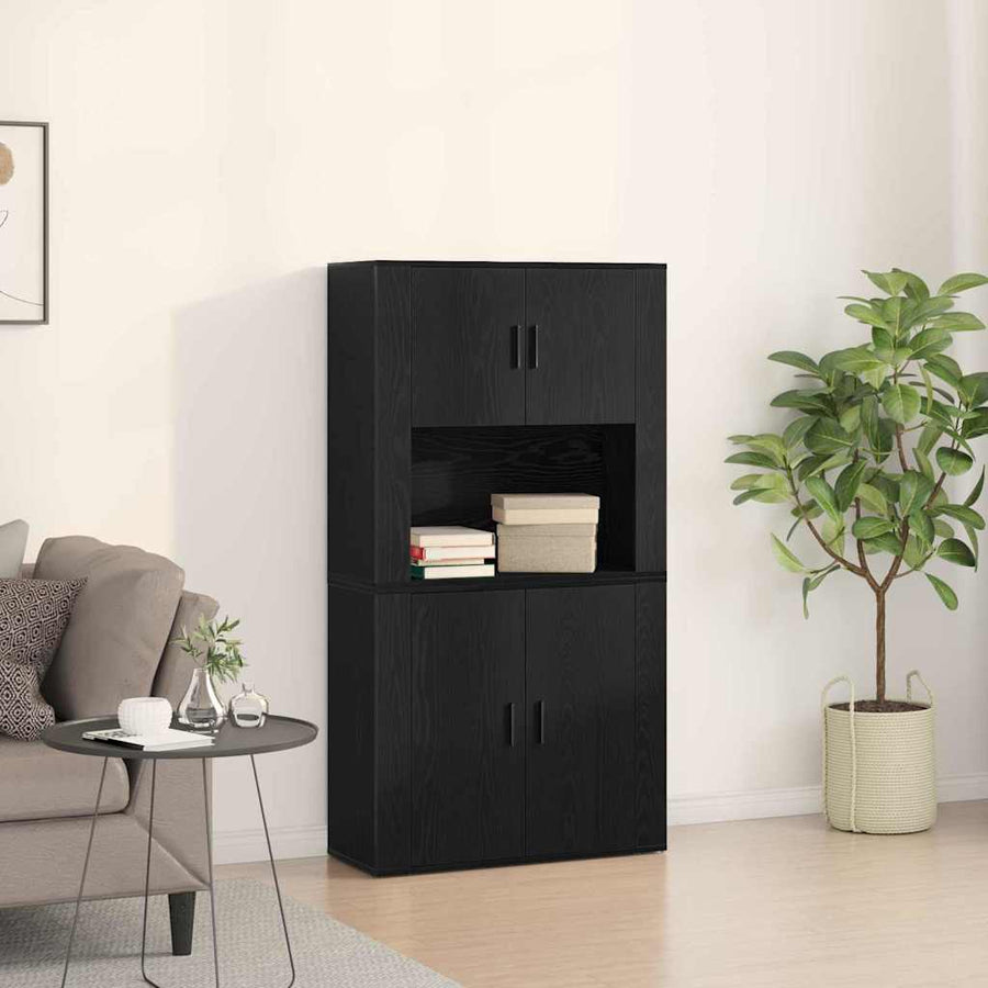 Hoge kast Zwart Eiken 80 x 33 x 150 cm Bewerkt hout