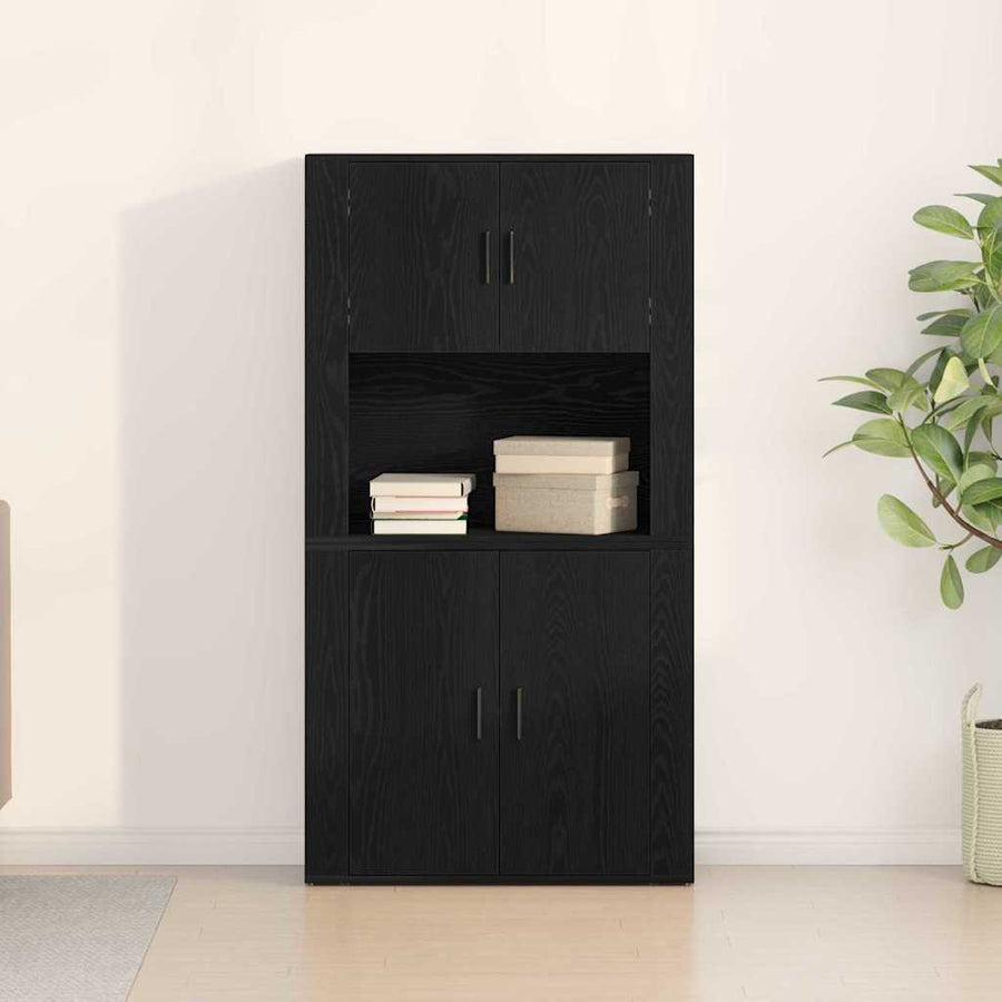 Hoge kast Zwart Eiken 80 x 33 x 150 cm Bewerkt hout