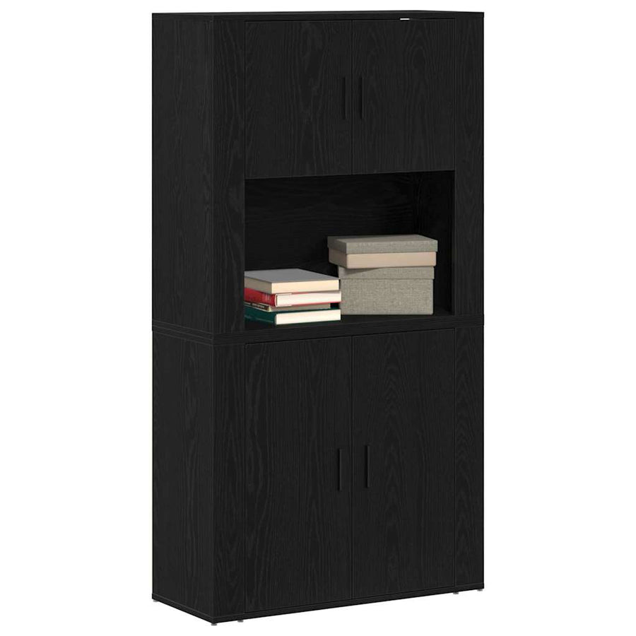 Hoge kast Zwart Eiken 80 x 33 x 150 cm Bewerkt hout