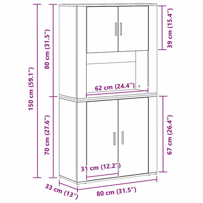 Hoge kast Zwart Eiken 80 x 33 x 150 cm Bewerkt hout