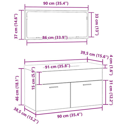 Badkamermeubelset Wandgemonteerd 3 pcs Zwart Eiken Bewerkt hout
