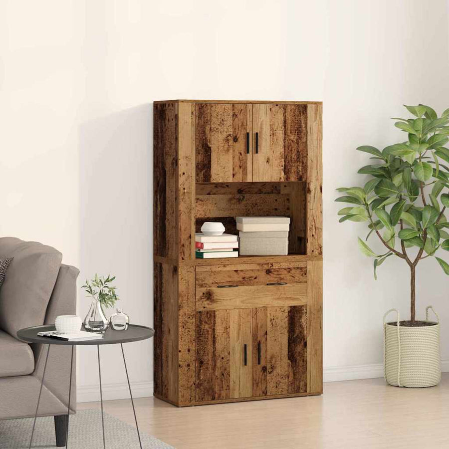 Highboard met lade Oud hout 80 x 33 x 150 cm Bewerkt hout