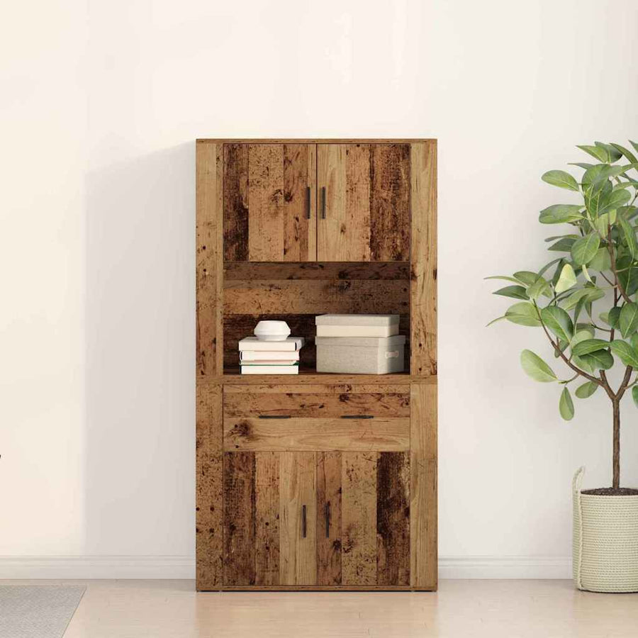 Highboard met lade Oud hout 80 x 33 x 150 cm Bewerkt hout