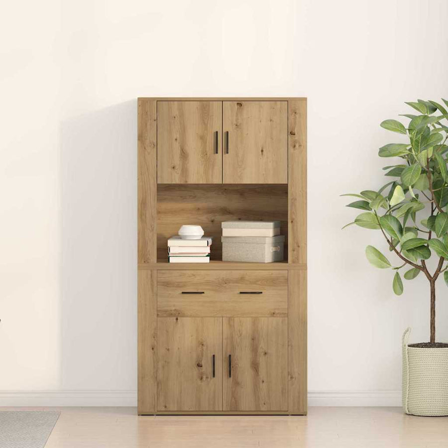 Highboard artisanaal eikenkleurig 80 x 33 x 150 cm Bewerkt hout