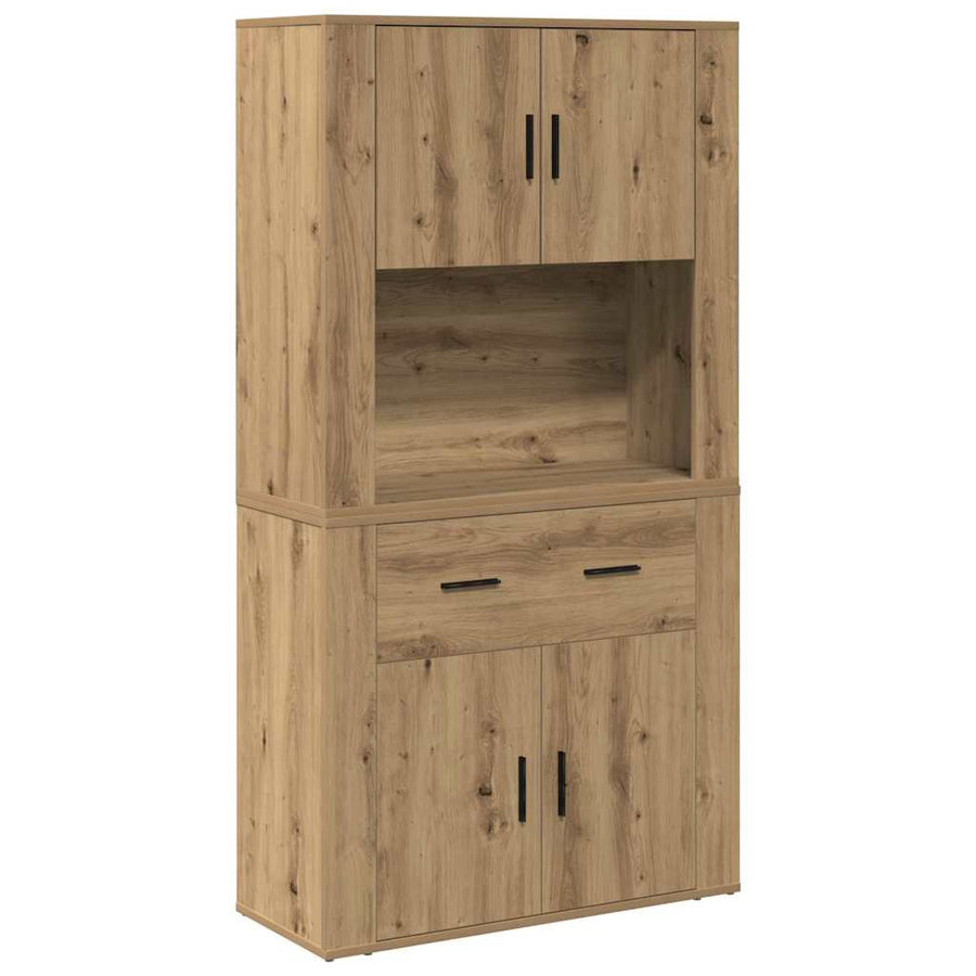 Highboard artisanaal eikenkleurig 80 x 33 x 150 cm Bewerkt hout